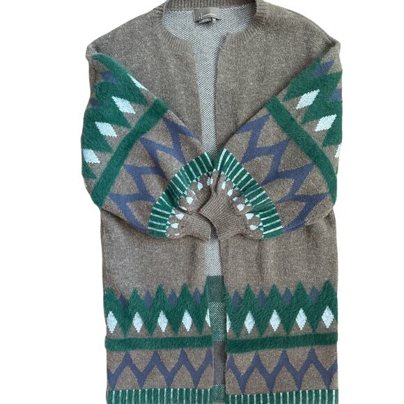 Anthropologie Kai Embroidered Aztec Cardigan Sweater Gray/Teal Size One Size - Picture 10 of 13